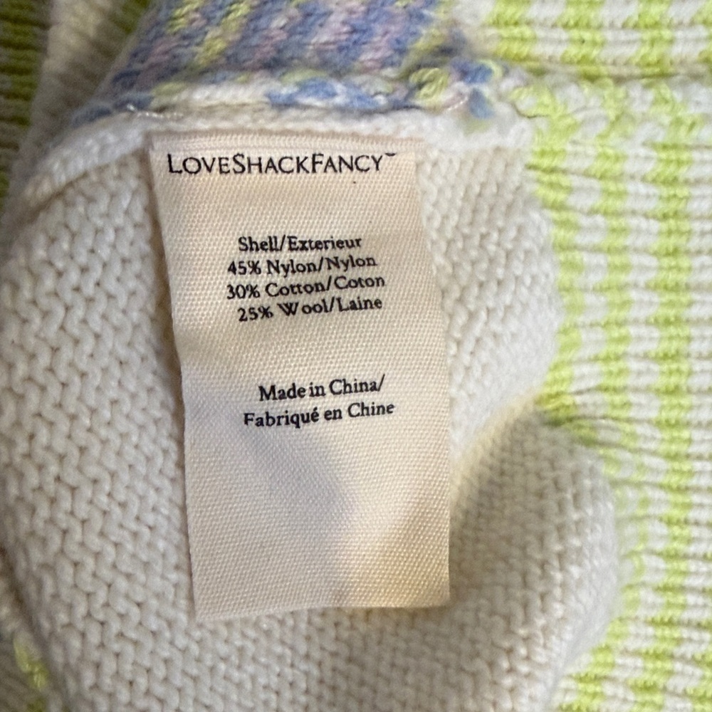 LoveShackFancy Pastel Gingham Knit Cardigan Ruffle Cuff Button Front Size M - Picture 5 of 6
